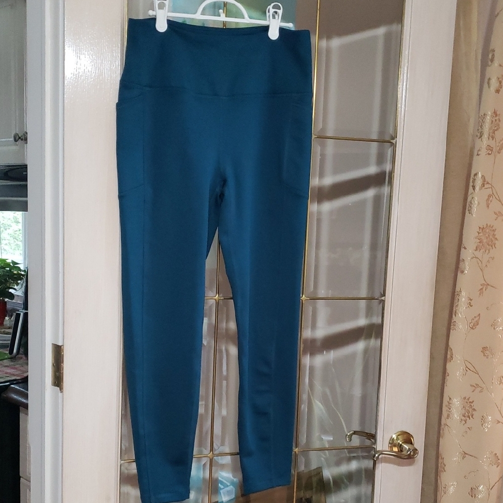 Spyder high rise waist athleisure casual teal legging Size large